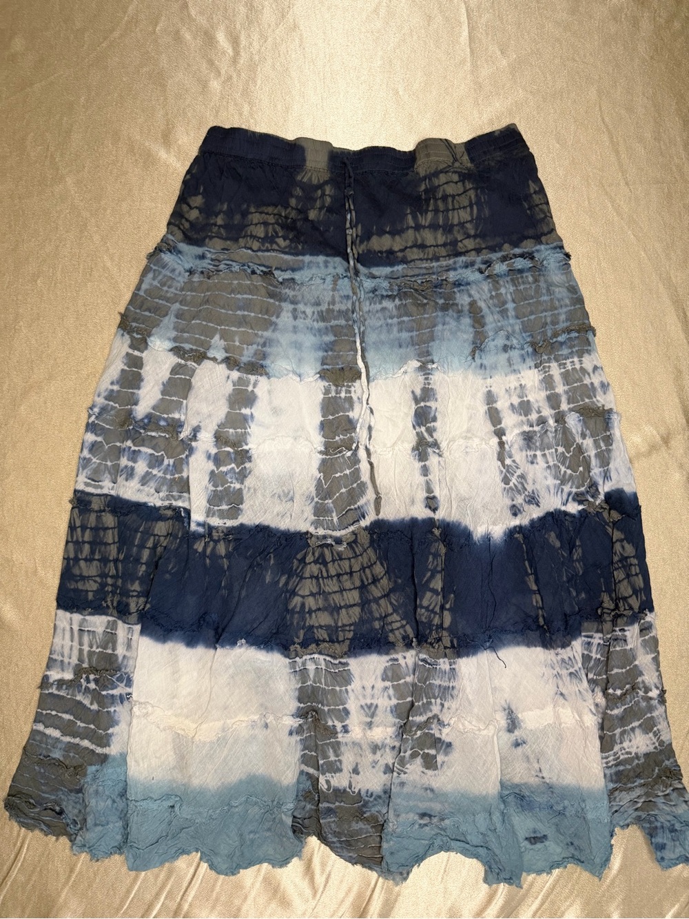 Vintage Metrowear Blue White Tie-Dye Tiered Crinkle Maxi Skirt Small Boho Fairy